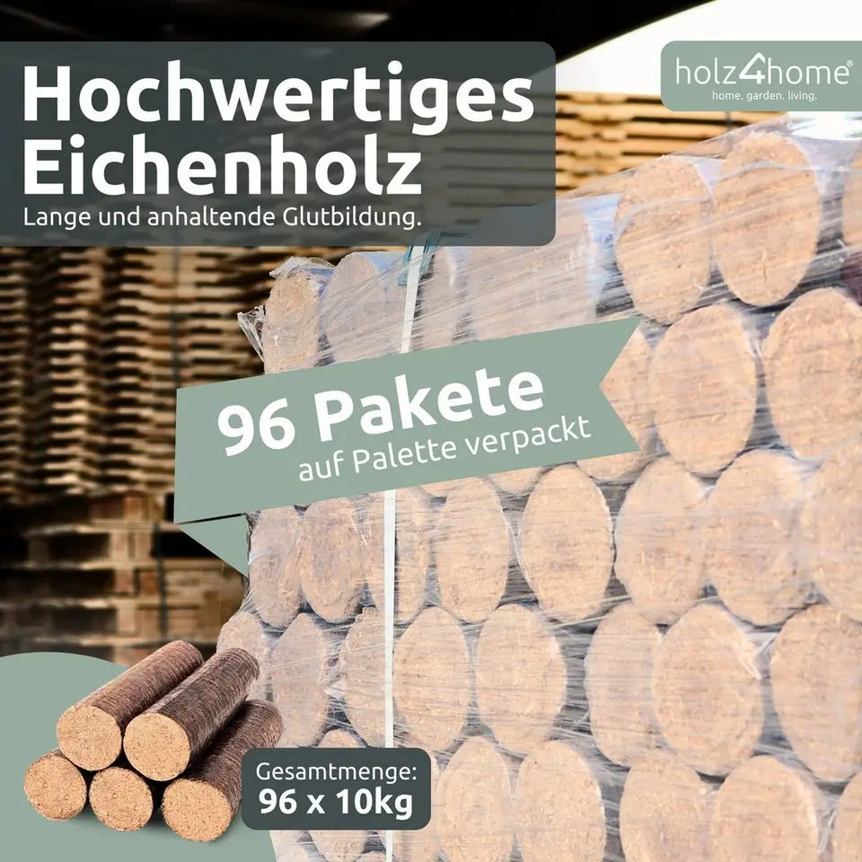 Holzbriketts aus Eiche 960 kg – Brennstoff für Kaminöfen