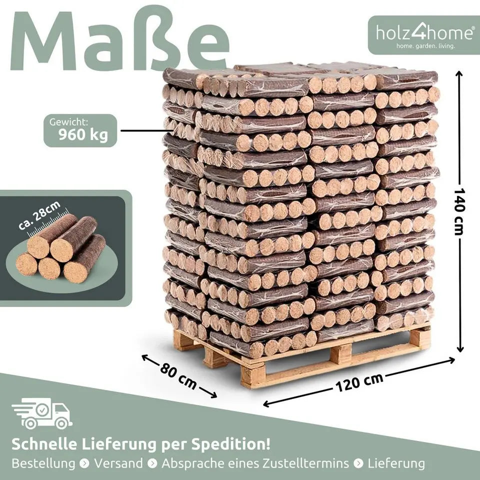 Holzbriketts aus Eiche 960 kg – Brennstoff für Kaminöfen